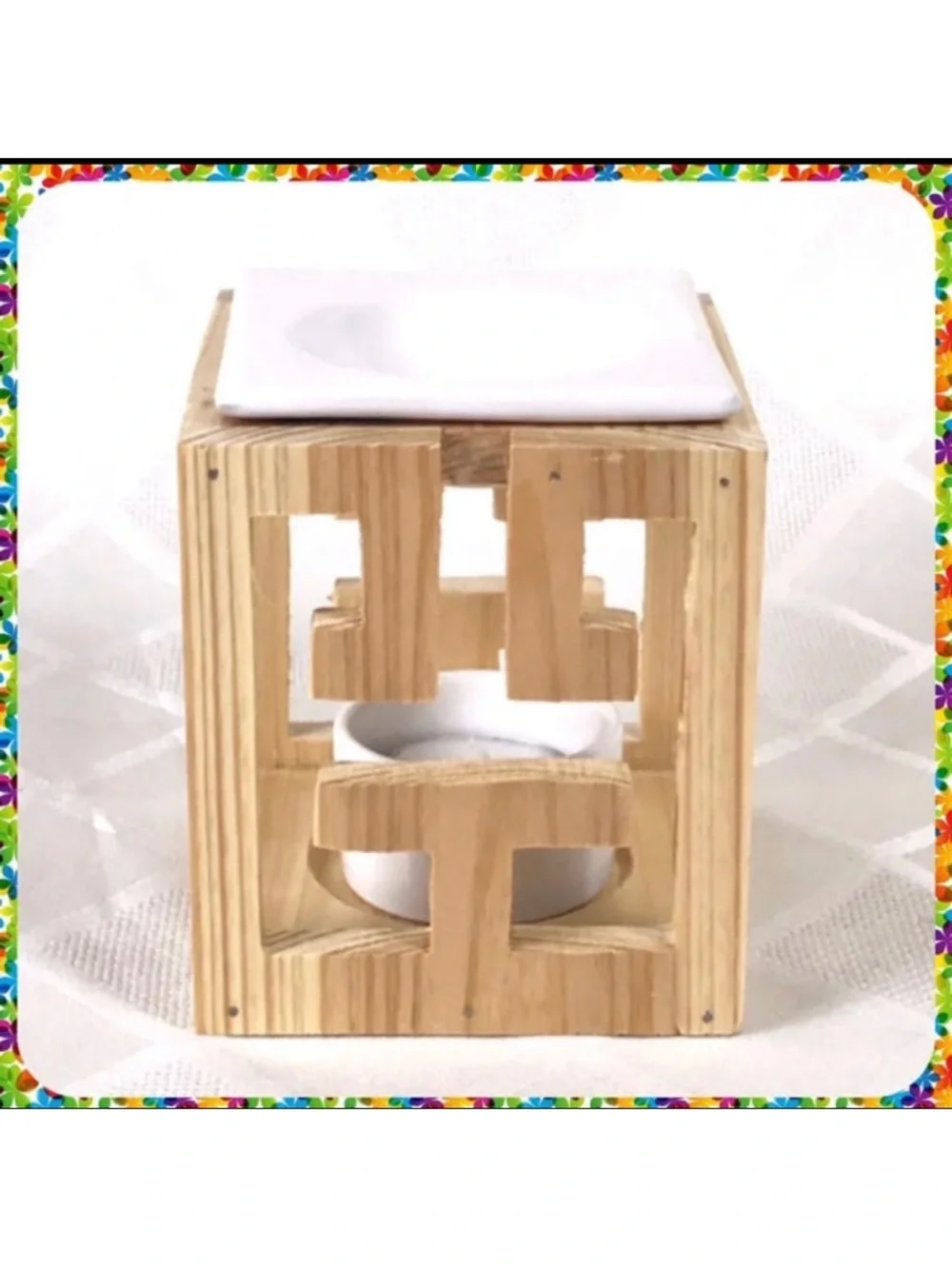 NEW 5” H Geometric ZEN Cube Wooden Essential Oil or Wax Tart Warmer Aromatherapy